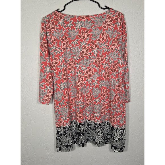 J. JILL All-Over Leaf Print Tunic Top Sz Large Red Cotton/Modal Blend 3/4 Sleeve - Picture 4 of 5